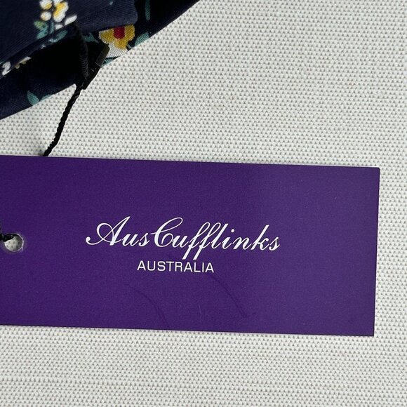 AusCufflinks Men’s Tie NWT Navy Cotton Floral Print Handmade - Picture 10 of 12